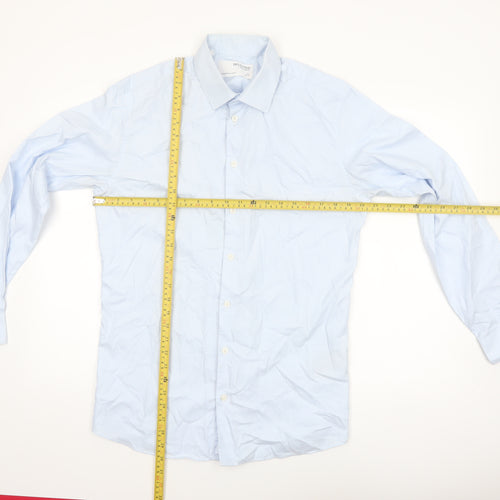 SELECTED HOMME Men's Blue Slim Fit Long Sleeve Cotton Shirt Size 16.5