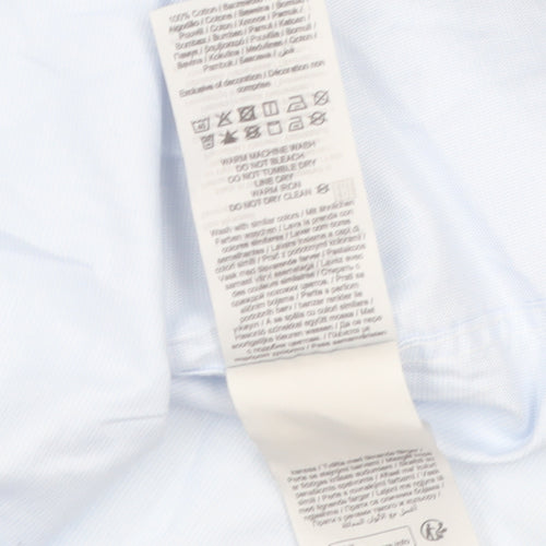 SELECTED HOMME Men's Blue Slim Fit Long Sleeve Cotton Shirt Size 16.5