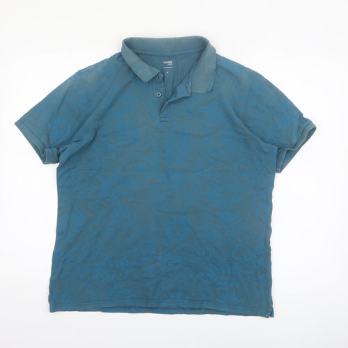 Dunnes Stores Mens Teal Floral Regular Fit Cotton Polo Shirt Size M