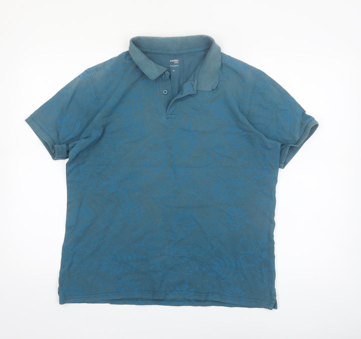 Dunnes Stores Mens Teal Floral Regular Fit Cotton Polo Shirt Size M