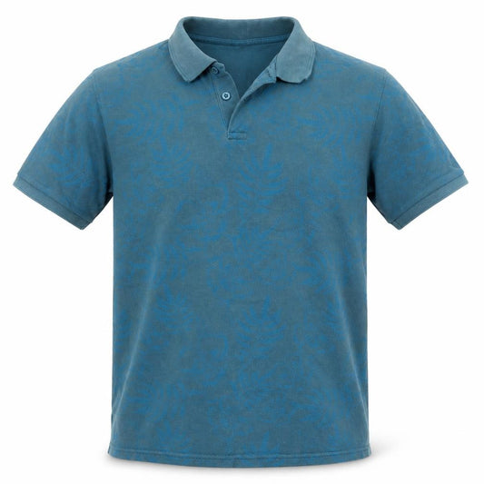 Front view of Dunnes men’s teal floral regular fit cotton polo shirt, size M
