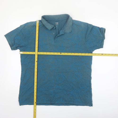Dunnes Stores Mens Teal Floral Regular Fit Cotton Polo Shirt Size M