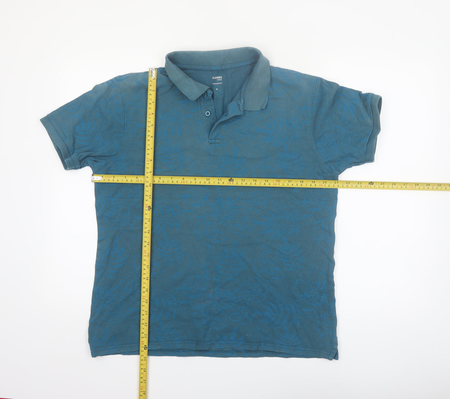 Dunnes Stores Mens Teal Floral Regular Fit Cotton Polo Shirt Size M