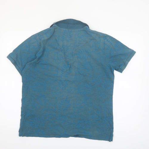 Dunnes Stores Mens Teal Floral Regular Fit Cotton Polo Shirt Size M