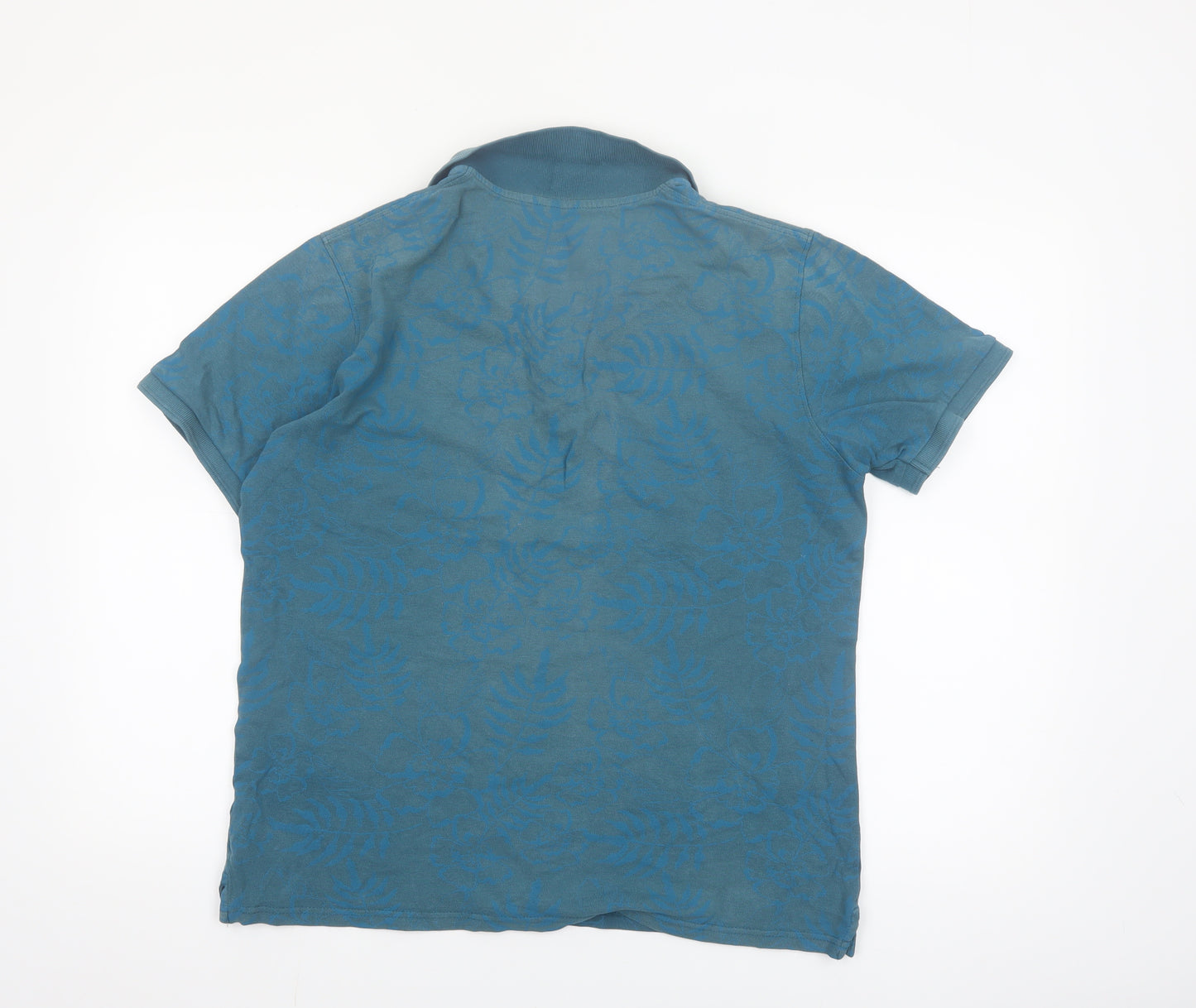 Dunnes Stores Mens Teal Floral Regular Fit Cotton Polo Shirt Size M