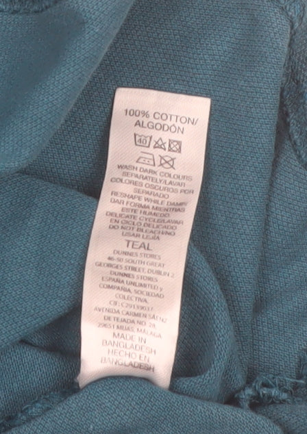 Dunnes Stores Mens Teal Floral Regular Fit Cotton Polo Shirt Size M