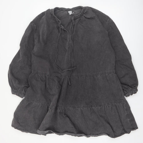 &Denim Women Black Size 12 Bohemian Smocked Cotton Dress