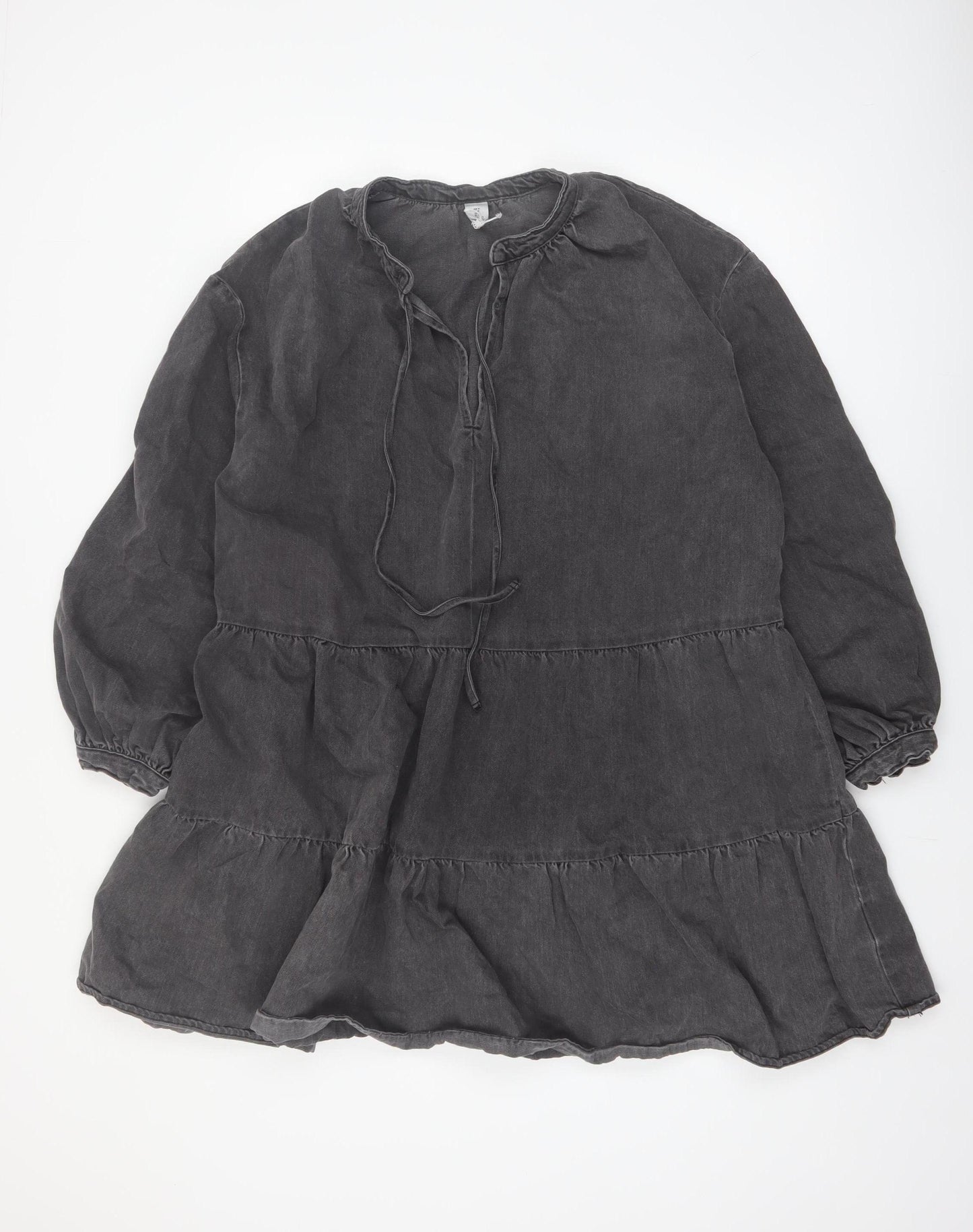 &Denim Women Black Size 12 Bohemian Smocked Cotton Dress