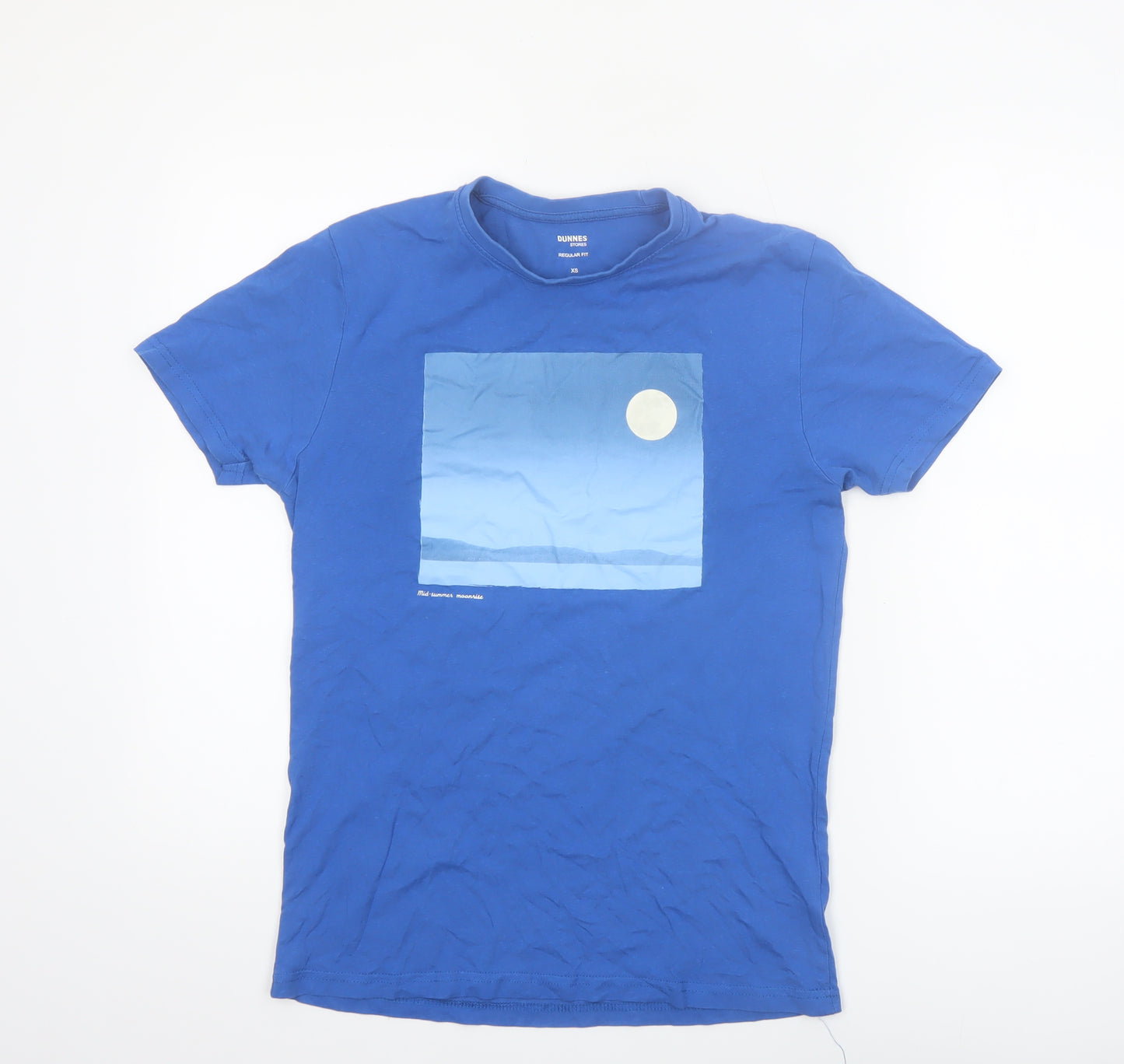 Dunnes Stores Men's Blue Regular Fit Graphic Cotton T-Shirt XS