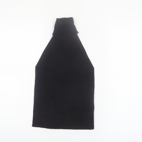 Zara Women Black High Neck Halter Knit Sleeveless Tank Top S