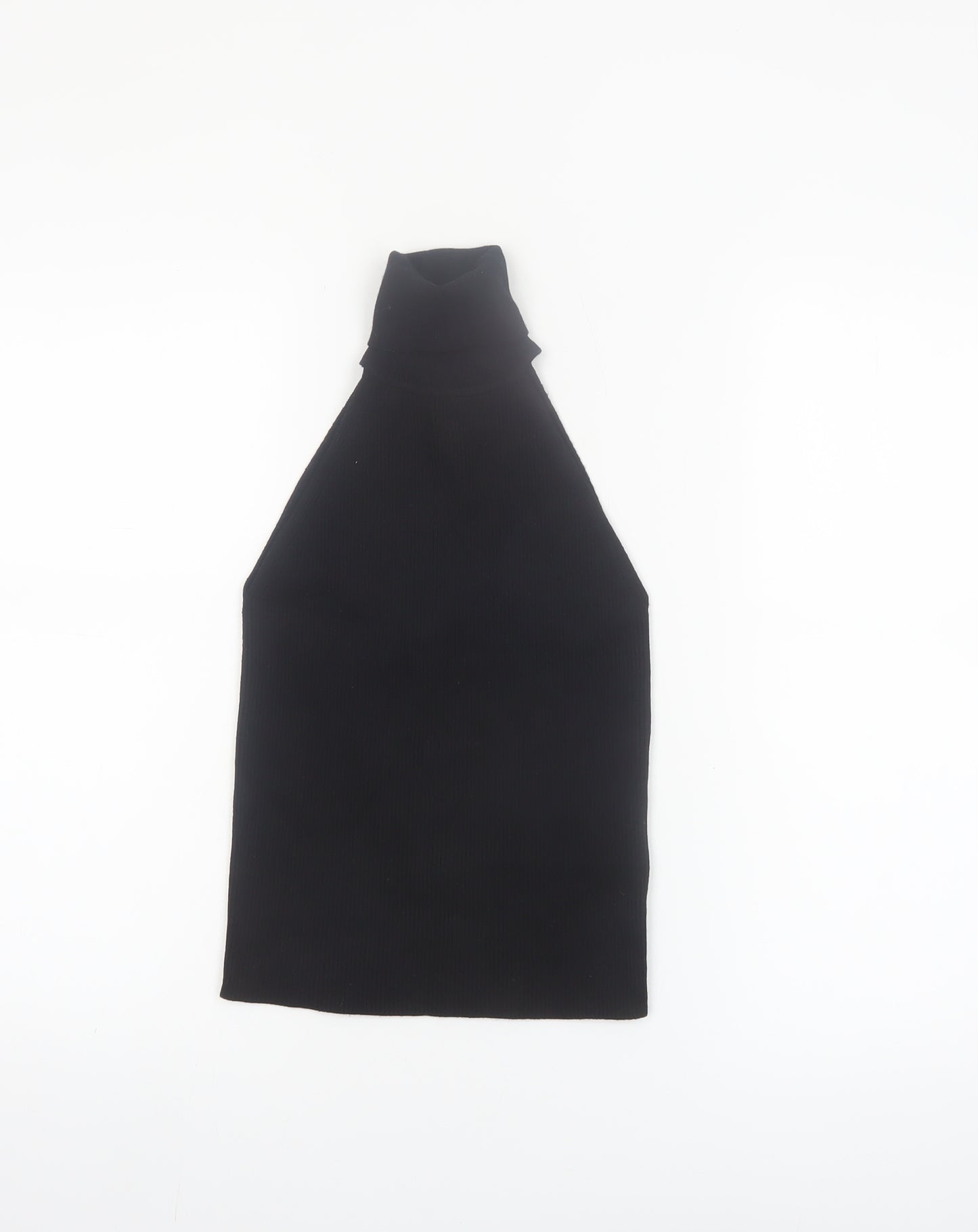 Zara Women Black High Neck Halter Knit Sleeveless Tank Top S