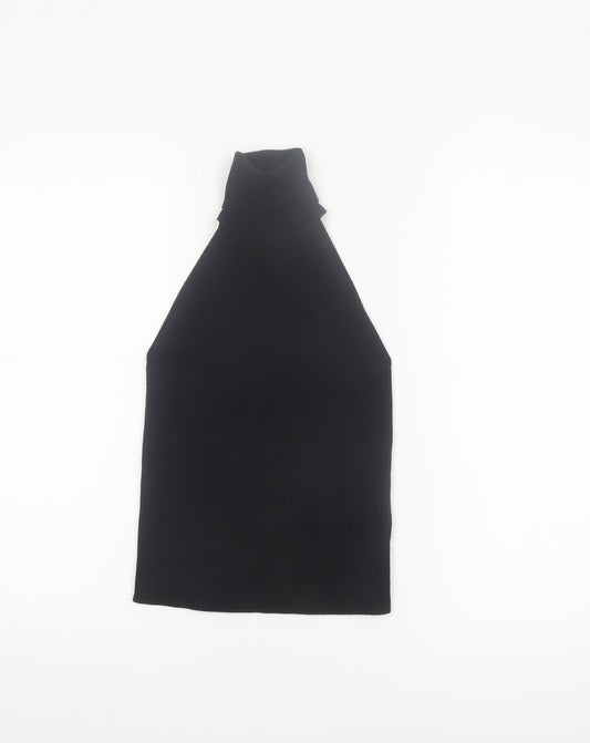 Zara Women Black High Neck Halter Knit Sleeveless Tank Top S