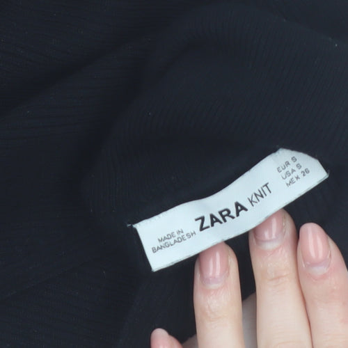 Zara Women Black High Neck Halter Knit Sleeveless Tank Top S