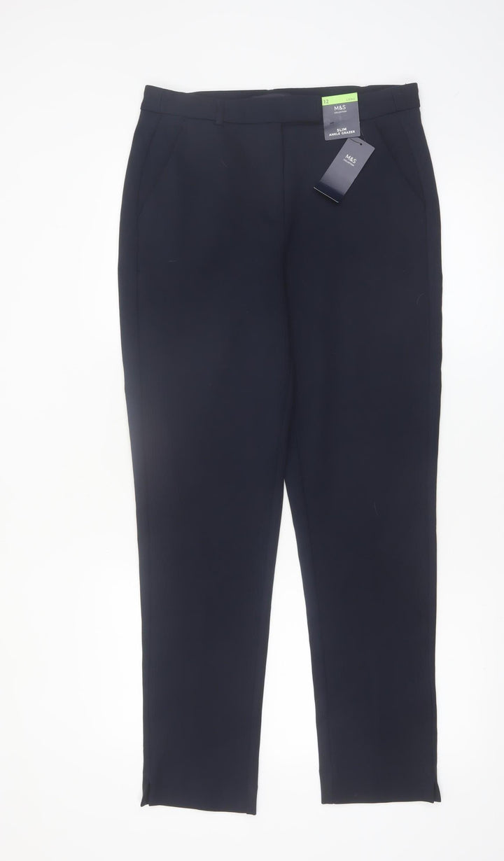 Marks and Spencer Women's Black Size 12 Slim Ankle Grazer Trousers
