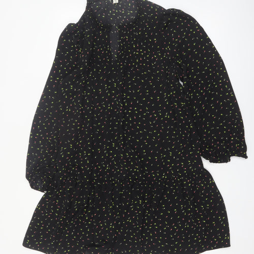 Whistles Women's Black Floral Long Sleeve Shift Dress Size 12