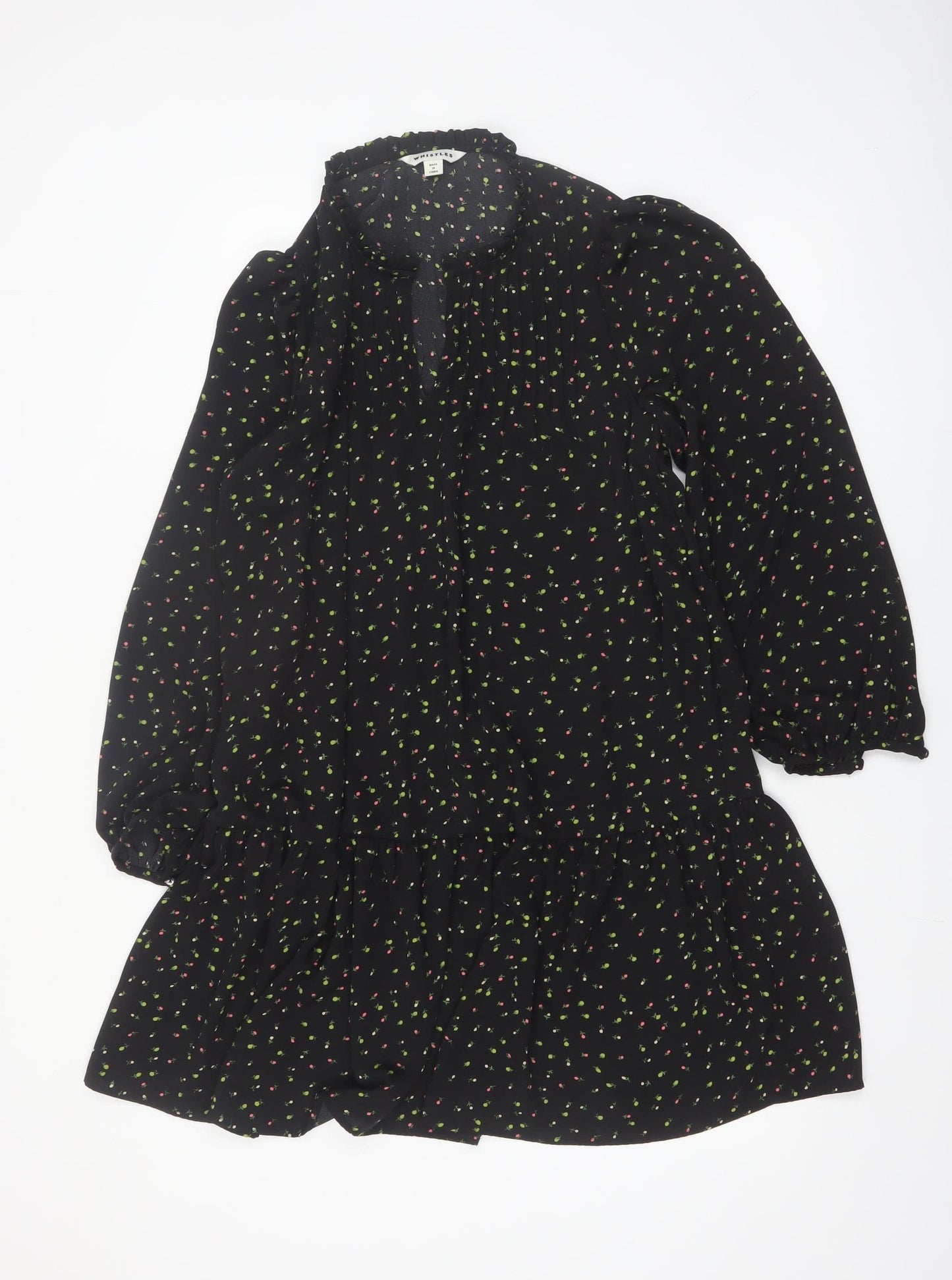 Whistles Women's Black Floral Long Sleeve Shift Dress Size 12