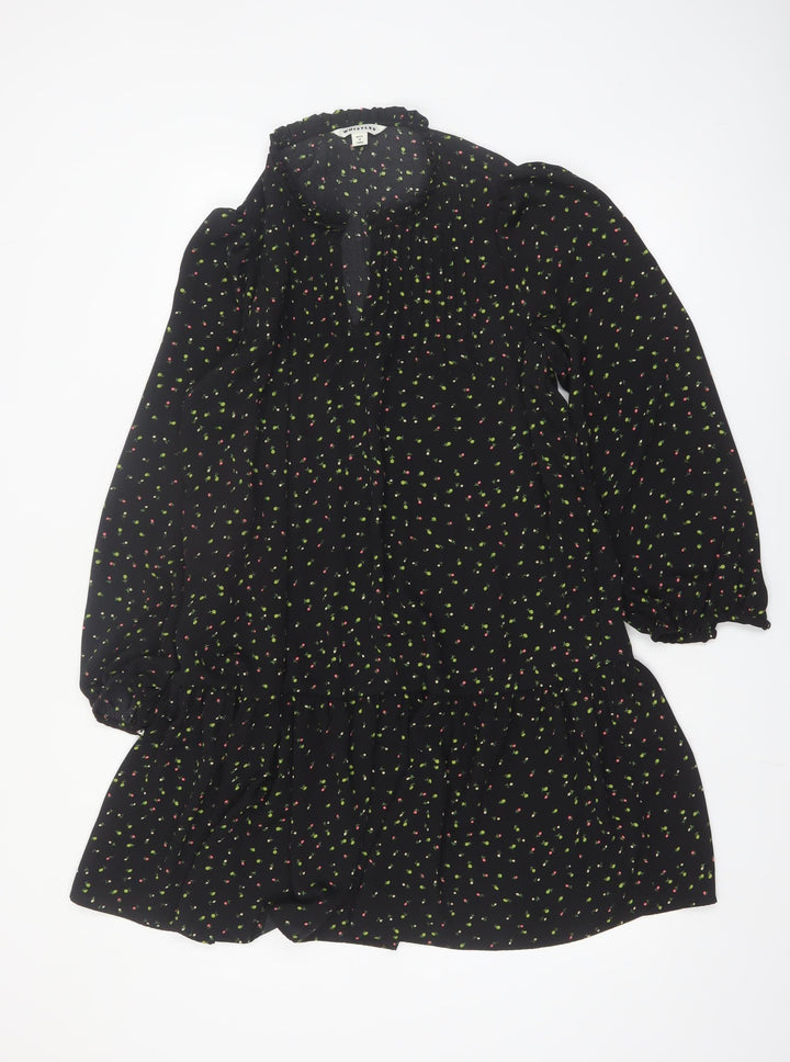 Whistles Women's Black Floral Long Sleeve Shift Dress Size 12