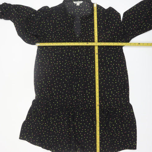 Whistles Women's Black Floral Long Sleeve Shift Dress Size 12