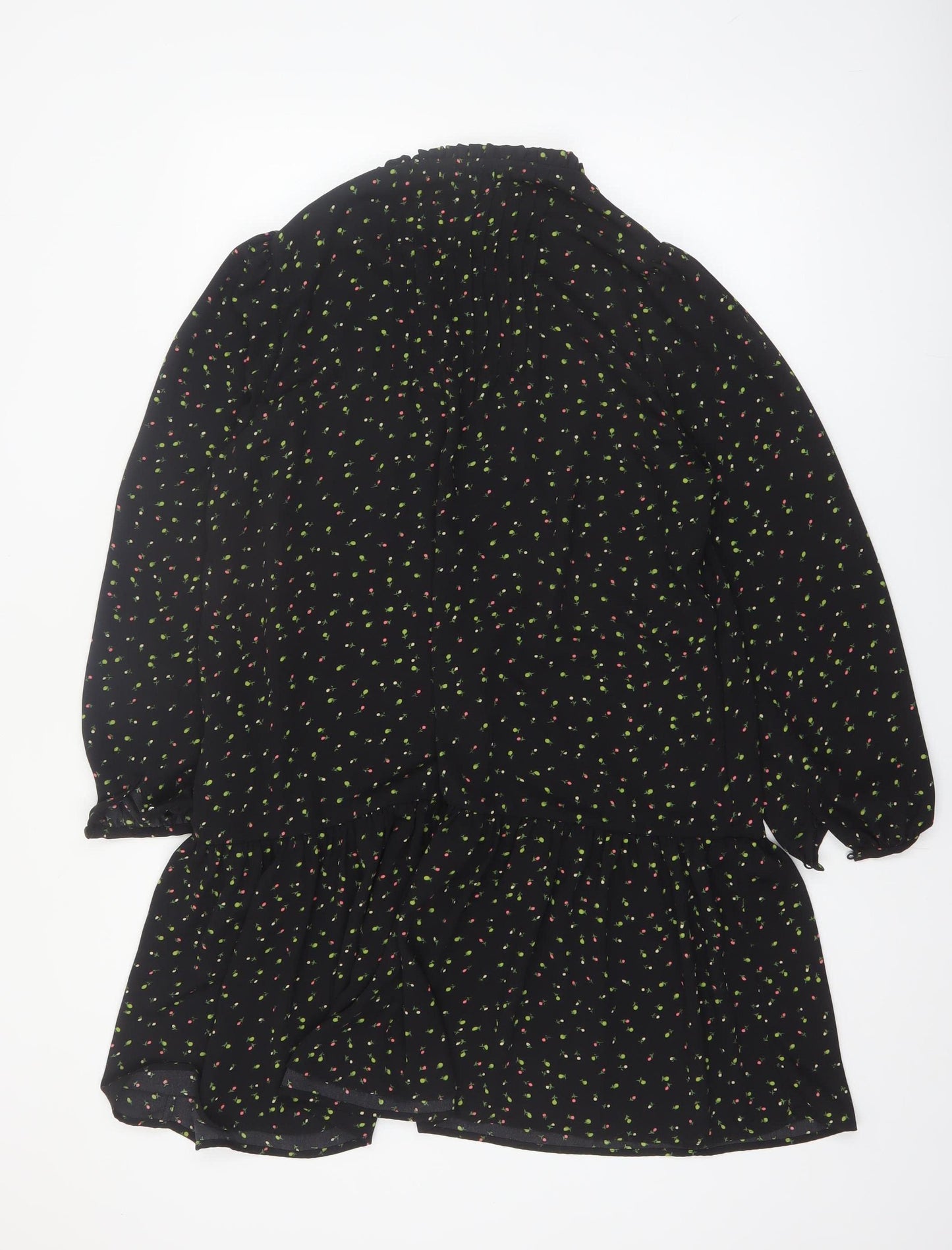 Whistles Women's Black Floral Long Sleeve Shift Dress Size 12