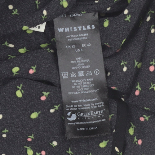 Whistles Women's Black Floral Long Sleeve Shift Dress Size 12