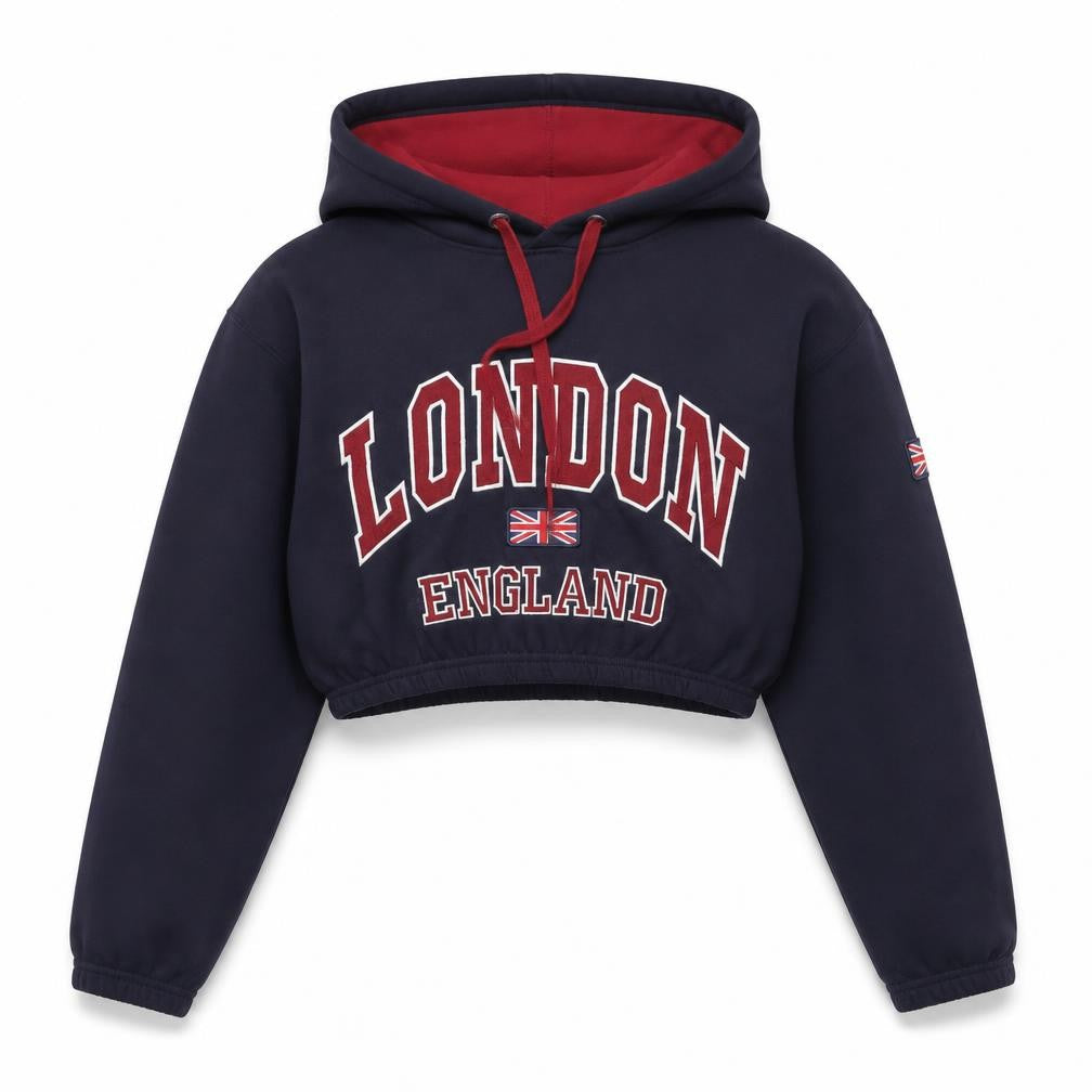 16Sixty Supremacy Womens Navy London England Cropped Hoodie XS