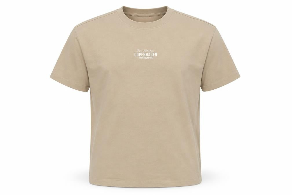 Front view of Next Men’s Beige Copenhagen Graphic Cotton T-Shirt, size S
