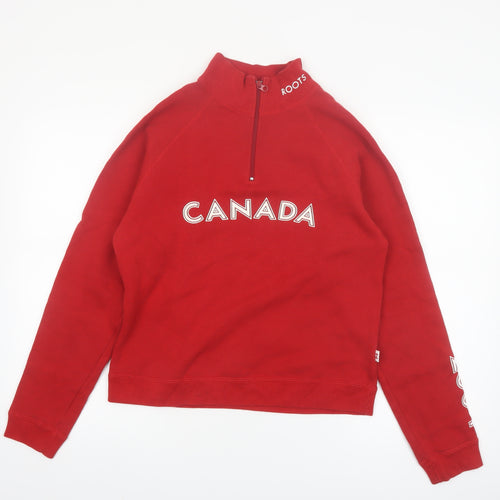 Roots Women Red 1/4 Zip Canada Olympic Sweatshirt M