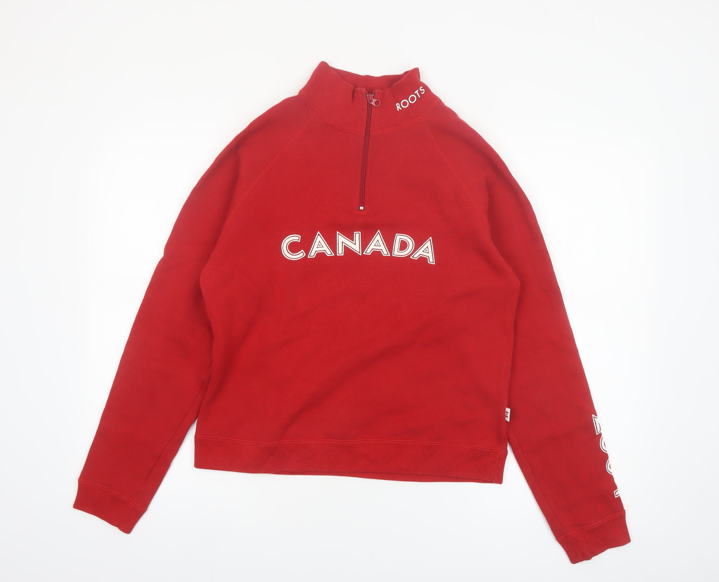 Roots Women Red 1/4 Zip Canada Olympic Sweatshirt M