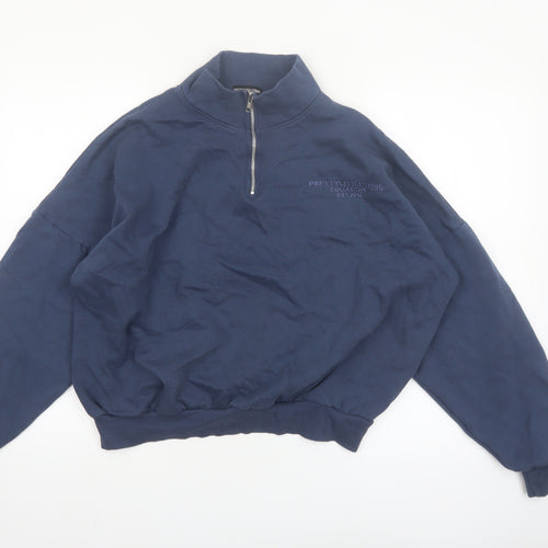 PrettyLittleThing Women Blue 1/4 Zip Sweatshirt Size S Cotton Blend