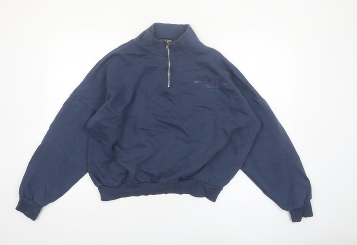 PrettyLittleThing Women Blue 1/4 Zip Sweatshirt Size S Cotton Blend