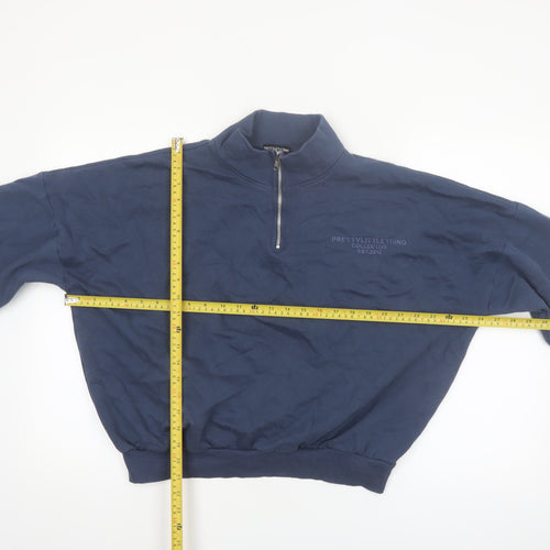PrettyLittleThing Women Blue 1/4 Zip Sweatshirt Size S Cotton Blend