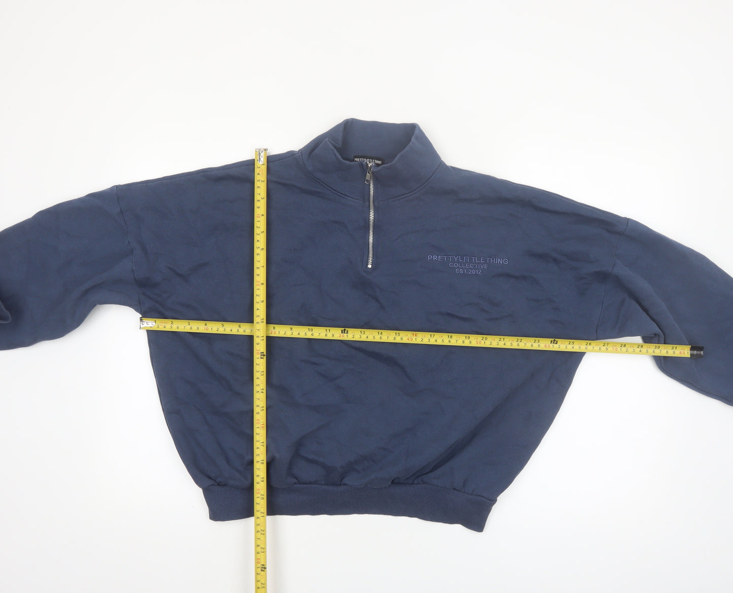 PrettyLittleThing Women Blue 1/4 Zip Sweatshirt Size S Cotton Blend