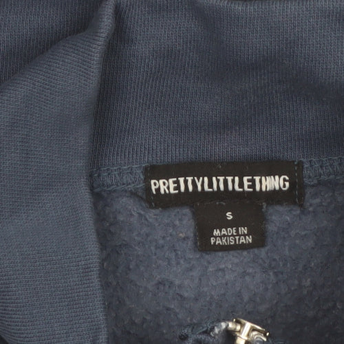 PrettyLittleThing Women Blue 1/4 Zip Sweatshirt Size S Cotton Blend