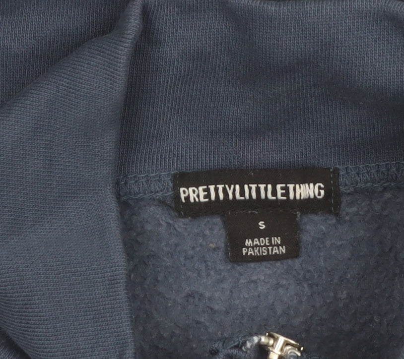 PrettyLittleThing Women Blue 1/4 Zip Sweatshirt Size S Cotton Blend