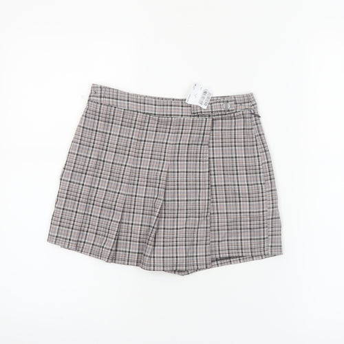 Next Girls Beige Check Pleated Skort 9 Years Polyester Blend School Style