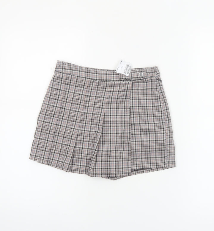 Next Girls Beige Check Pleated Skort 9 Years Polyester Blend School Style