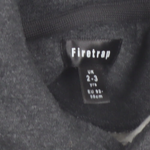 Firetrap Boys Dark Grey Pullover Hoodie 2-3 Years Fleece Lined Casual