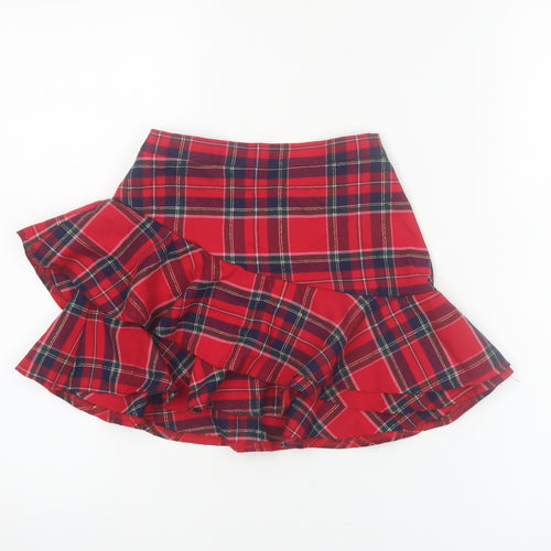 H&M Girls Red Check Ruffle Skirt 6-8 Years Polyester Viscose Blend