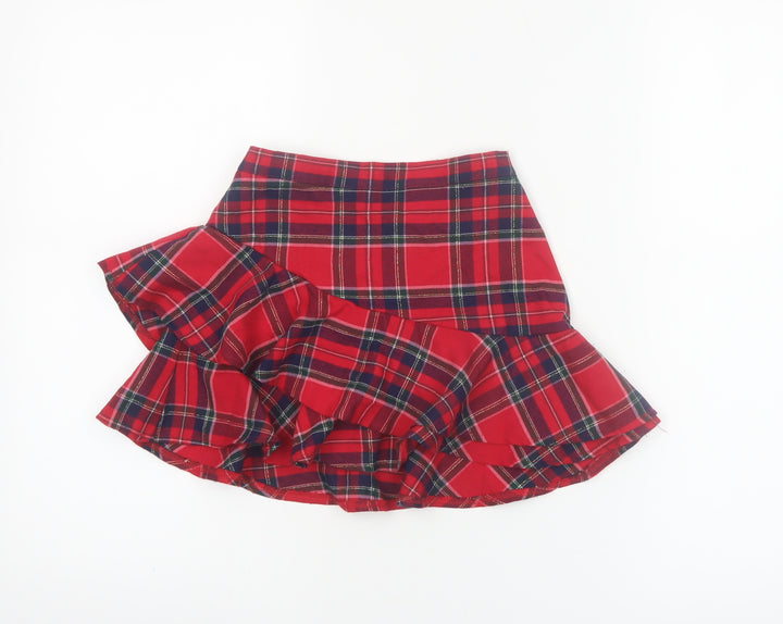 H&M Girls Red Check Ruffle Skirt 6-8 Years Polyester Viscose Blend
