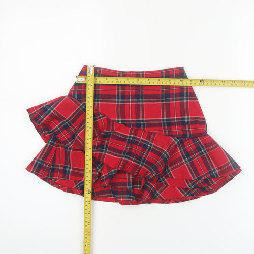 H&M Girls Red Check Ruffle Skirt 6-8 Years Polyester Viscose Blend