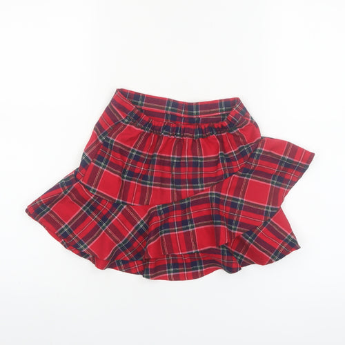 H&M Girls Red Check Ruffle Skirt 6-8 Years Polyester Viscose Blend