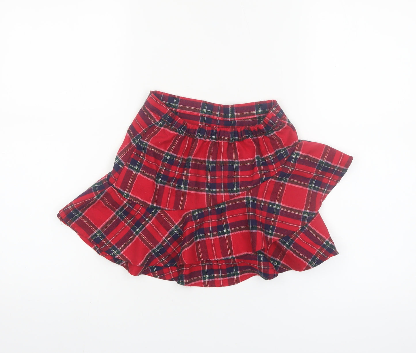 H&M Girls Red Check Ruffle Skirt 6-8 Years Polyester Viscose Blend