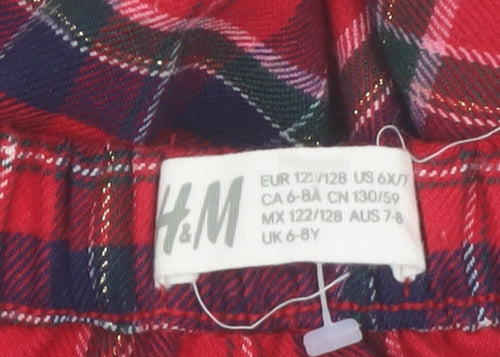 H&M Girls Red Check Ruffle Skirt 6-8 Years Polyester Viscose Blend