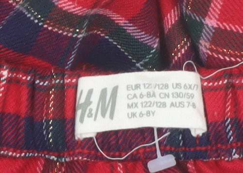 H&M Girls Red Check Ruffle Skirt 6-8 Years Polyester Viscose Blend