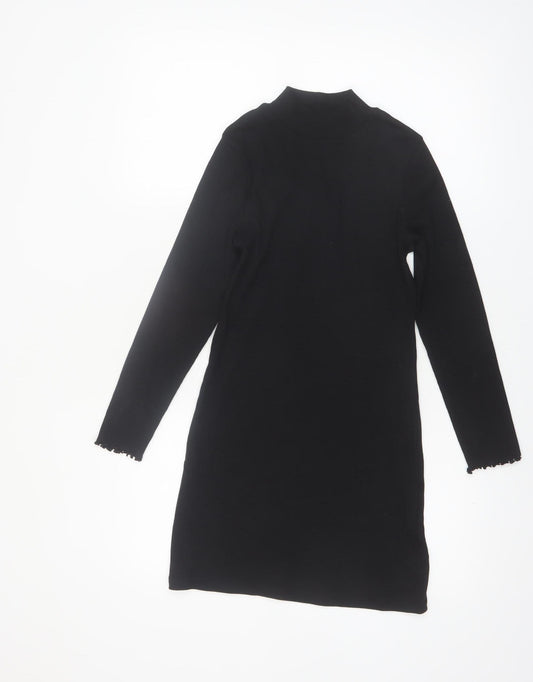 Marks and Spencer Girls Black Knit High Neck Shift Dress 9-10 Years