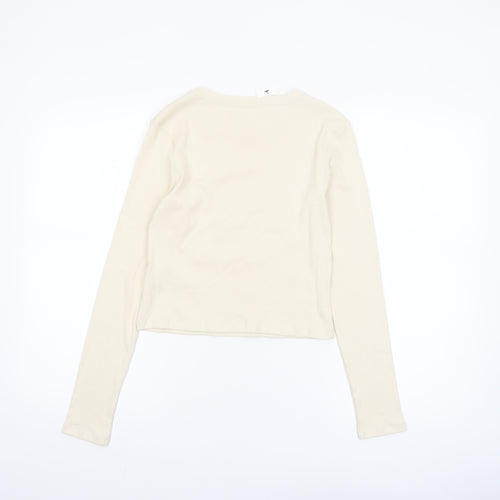 Marks and Spencer Girls Beige Long Sleeve Cat Graphic Cropped T-Shirt 13-14 Years