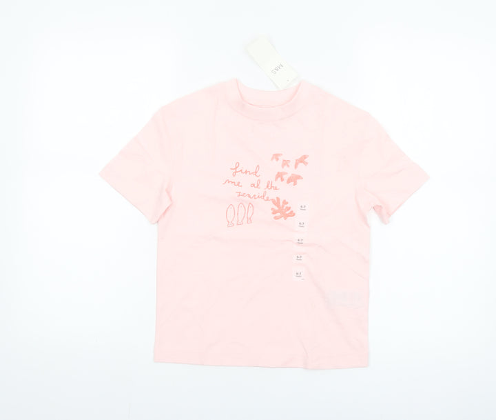 Marks and Spencer Girls Pink 6-7 Years Cotton Graphic T-Shirt