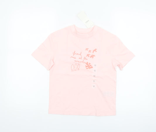 Marks and Spencer Girls Pink 6-7 Years Cotton Graphic T-Shirt