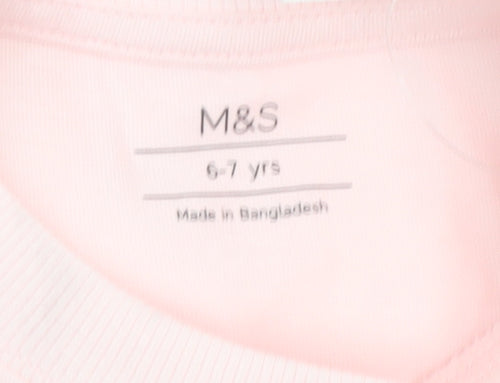 Marks and Spencer Girls Pink 6-7 Years Cotton Graphic T-Shirt