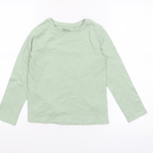 Next Girls Green Long Sleeve Cotton T-Shirt 5-6 Years Basic Crew Neck